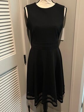 Calvin Klein Black Sleeveless A-Line Dress with Hem Stripe